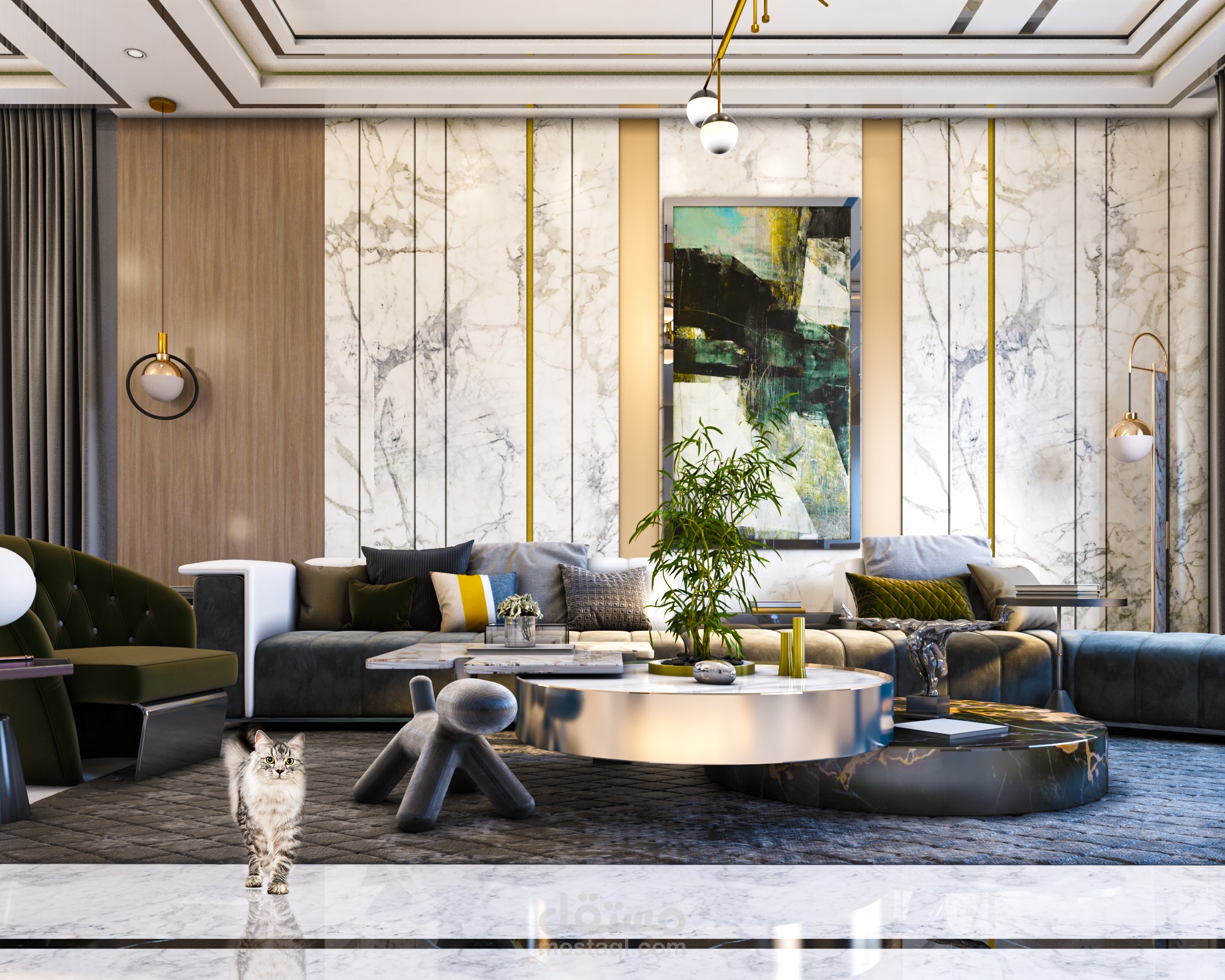 Modern living room& open kitchen
