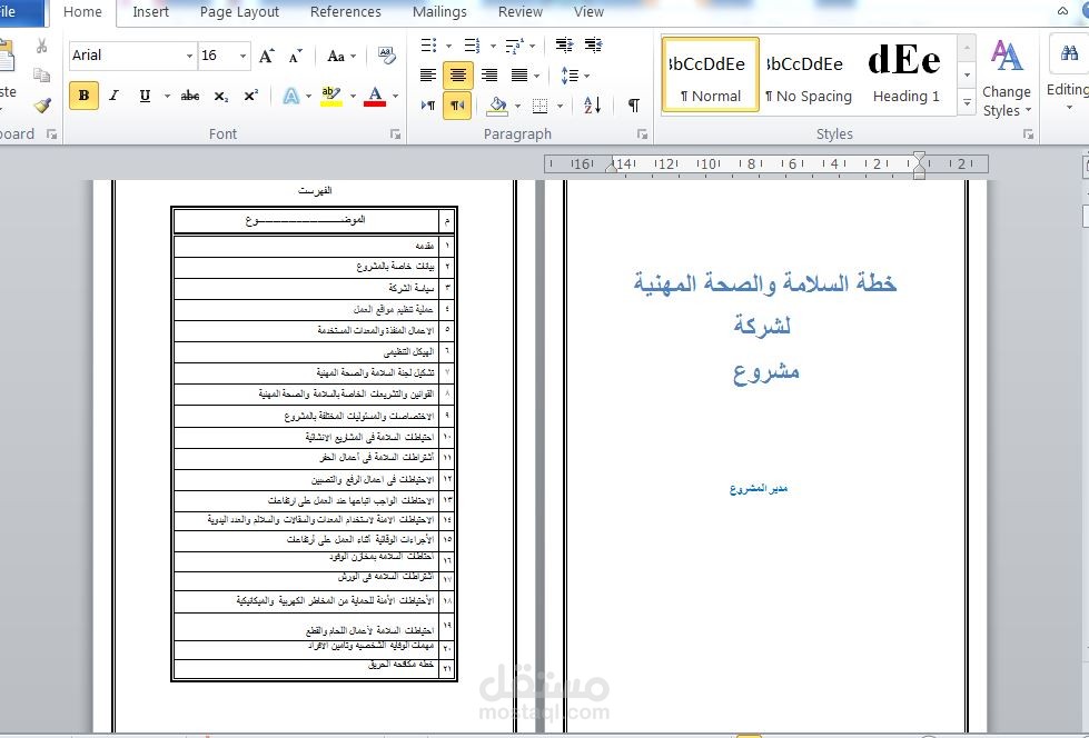 خطة صحة وسلامة مهنية.