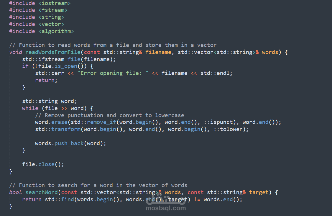 ++File Analysis and Small Search Engine by C