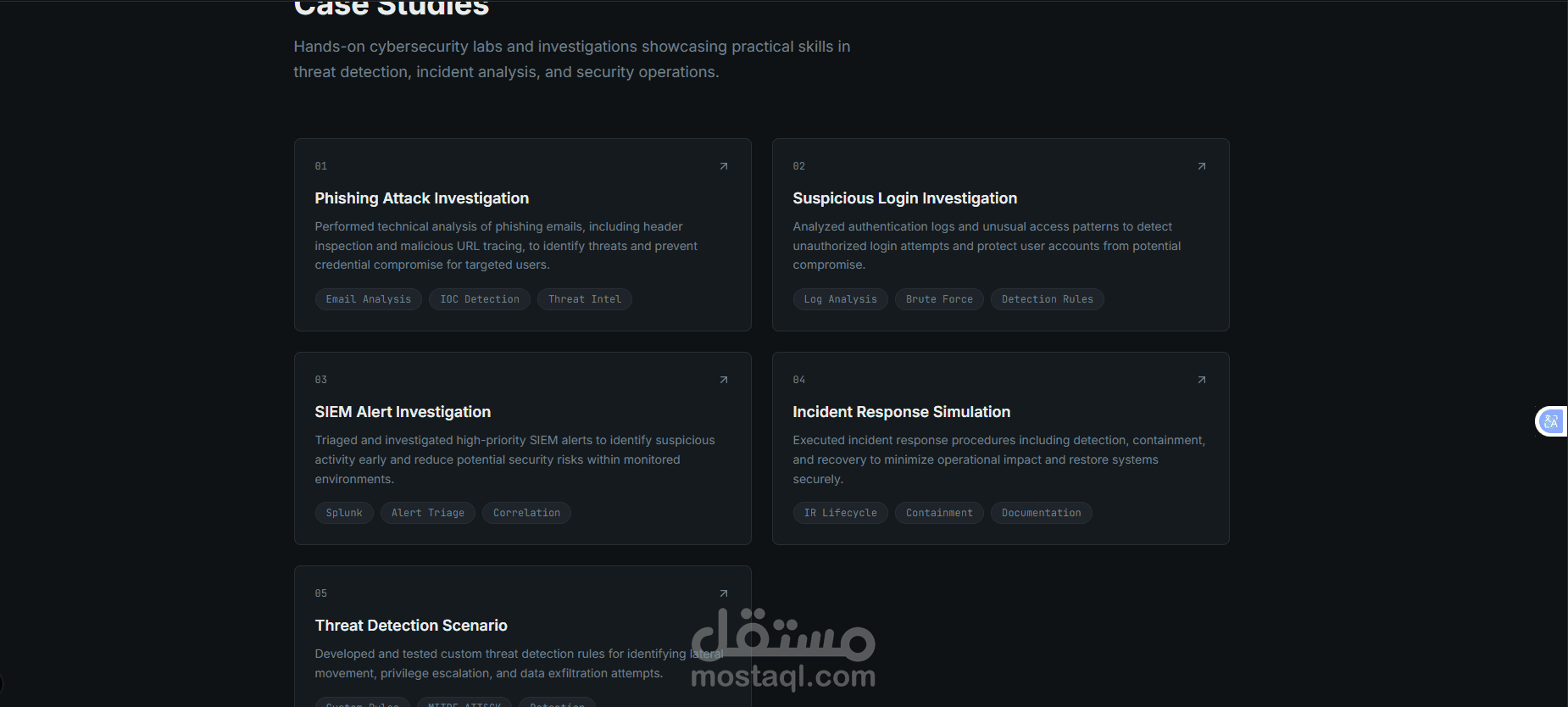 تصميم وتطوير موقع Portfolio احترافي لمتخصص أمن سيبراني (SOC Analyst)