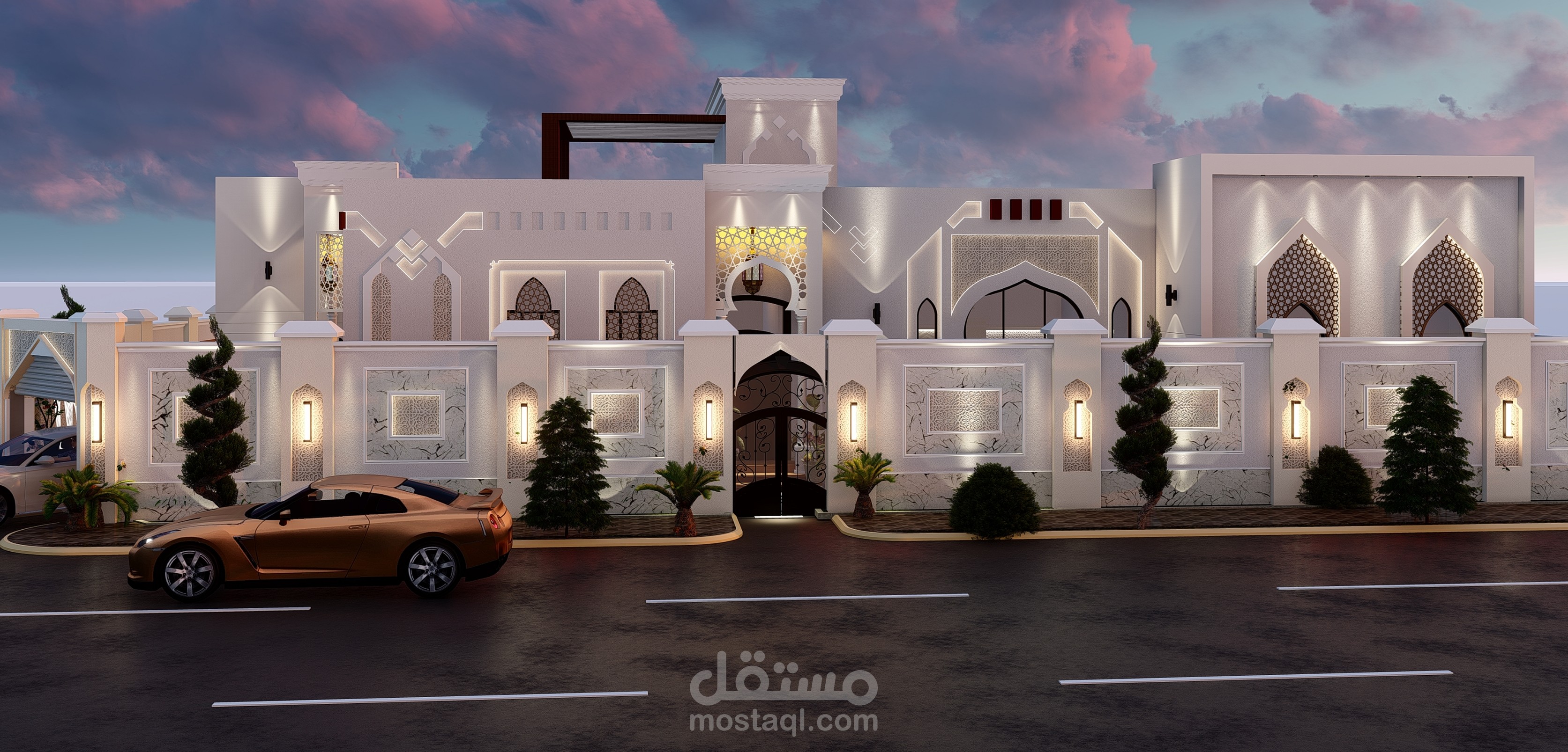 تصميم واجهات فيلا طراز أندلسي إسلامي️