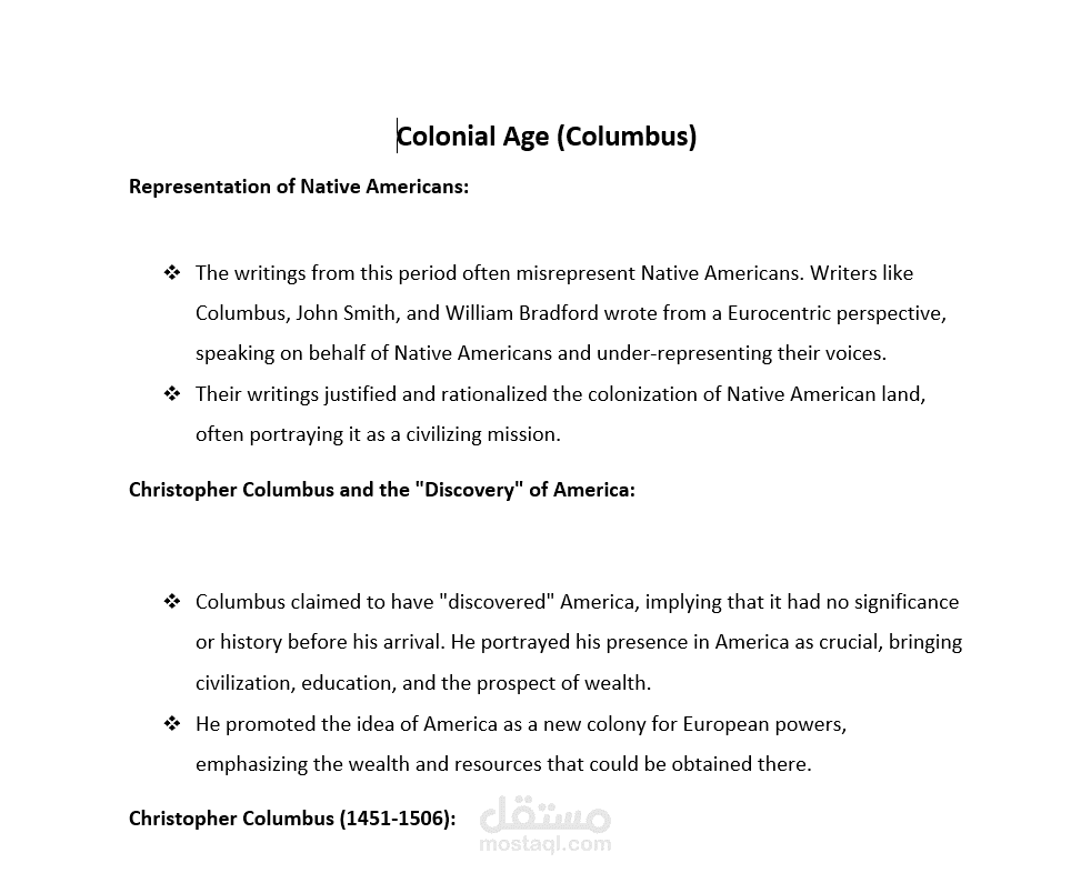 تفريغ محاضرة ادب امريكي Colonial Age (Columbus)