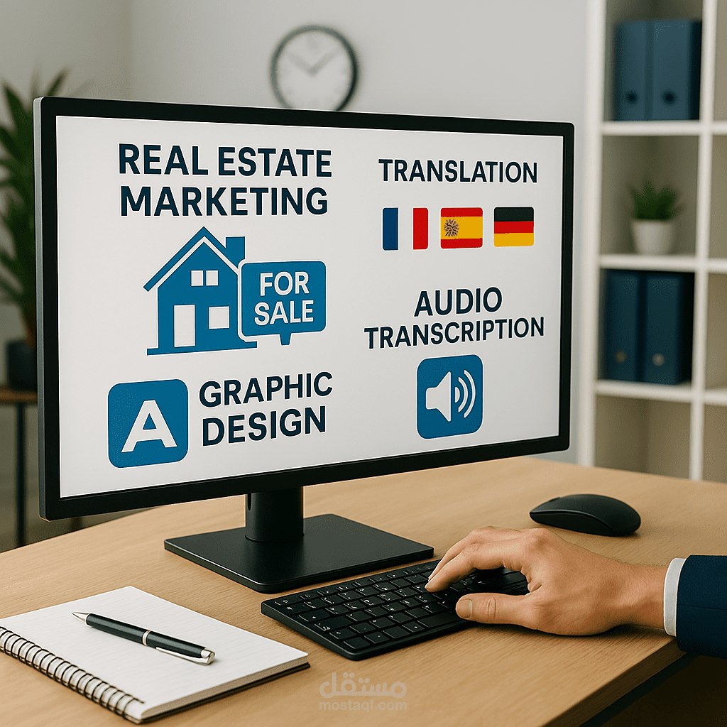 خبير المحتوى الإبداعي متعدد التخصصات: ترجمة، تحرير، تصميم، وتسويق عقاري