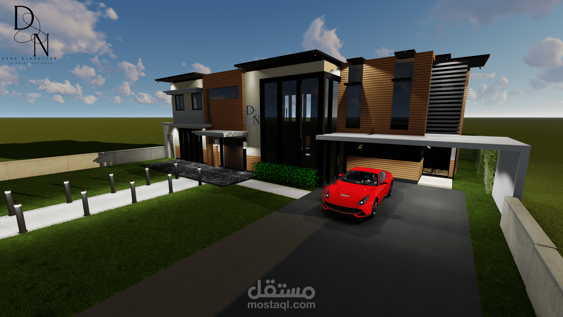 تصميم خارجي لواجهة فيلا على الستايل الحديث