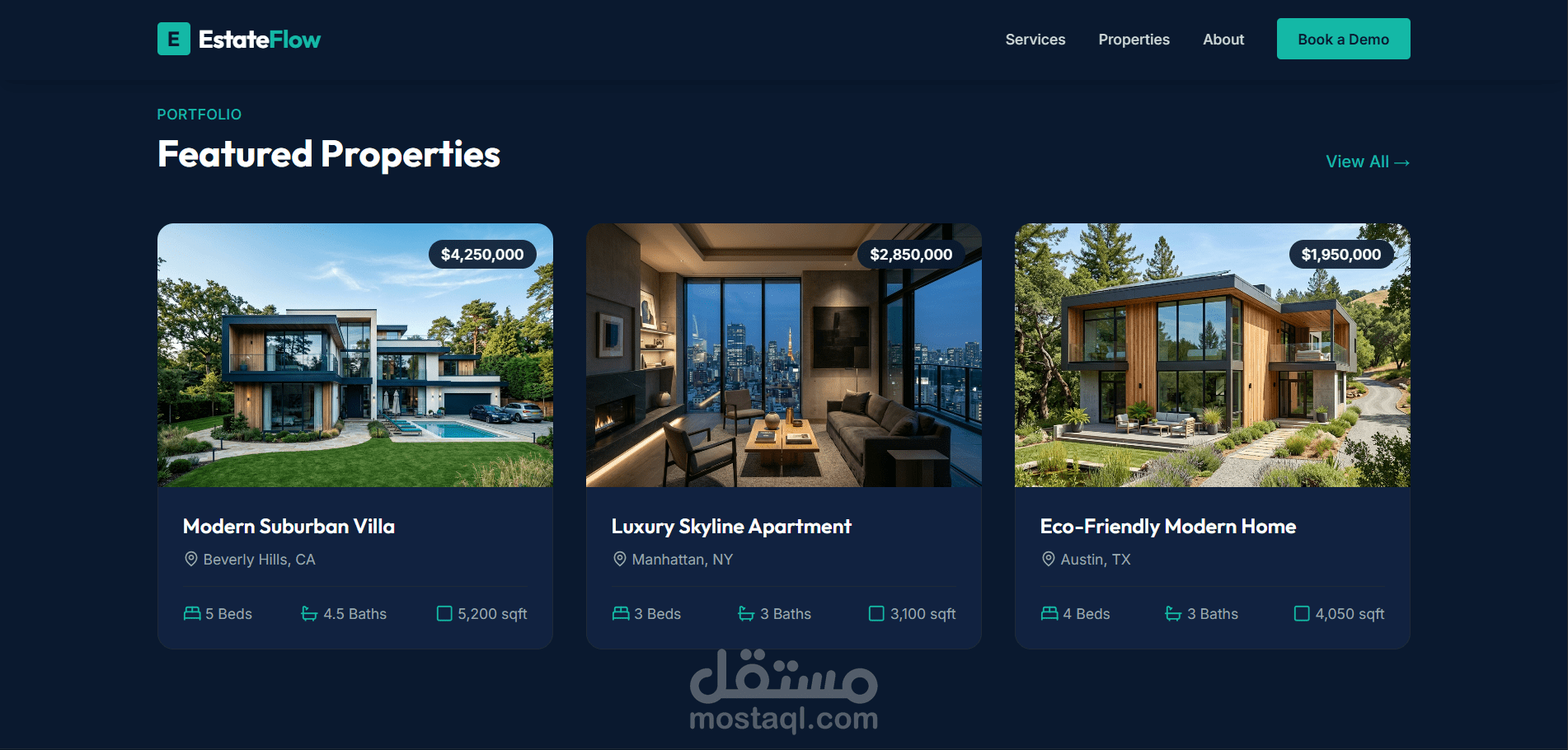 منصة EstateFlow: نظام ذكي لإدارة العقارات الفاخرة بتصميم عصري وتقنيات .NET & React