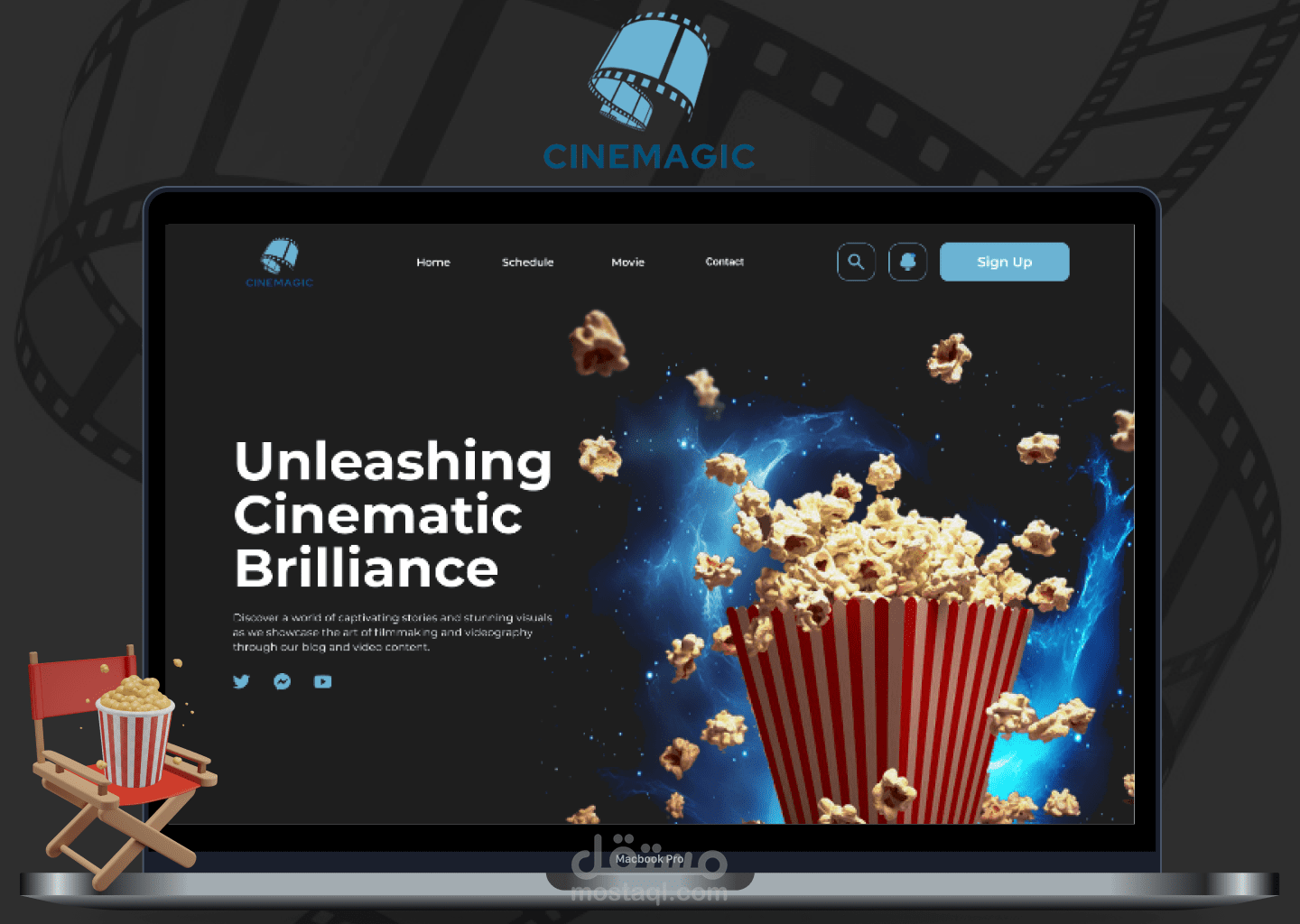 تصميم صفحة هبوط (Landing Page) احترافية لمشروع Cinemagic - تجربة سينمائية ساحرة