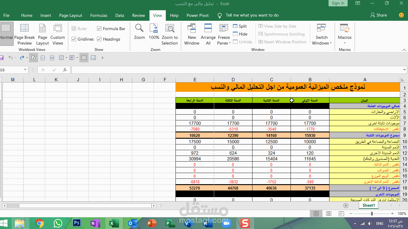 الميزانية ، الارباح والخسائر ، النسب المالية