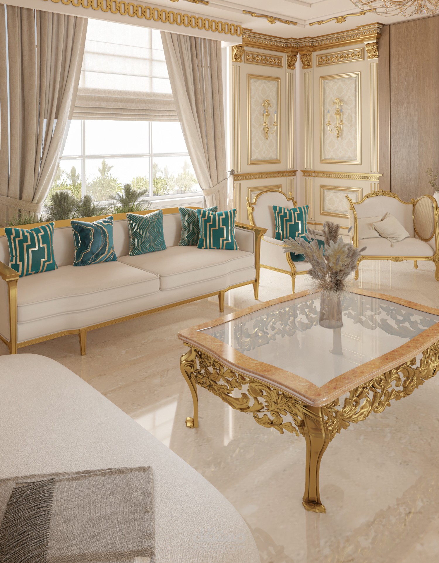 غرفة طعام مع ركن جلوس نمط الكلاسيكي