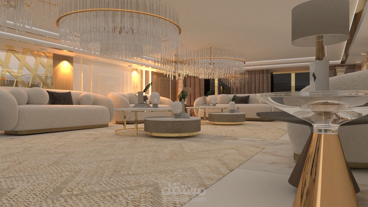 تصميم داخلي لغرفة معيشة على النمط الكلاسيكي الحديث