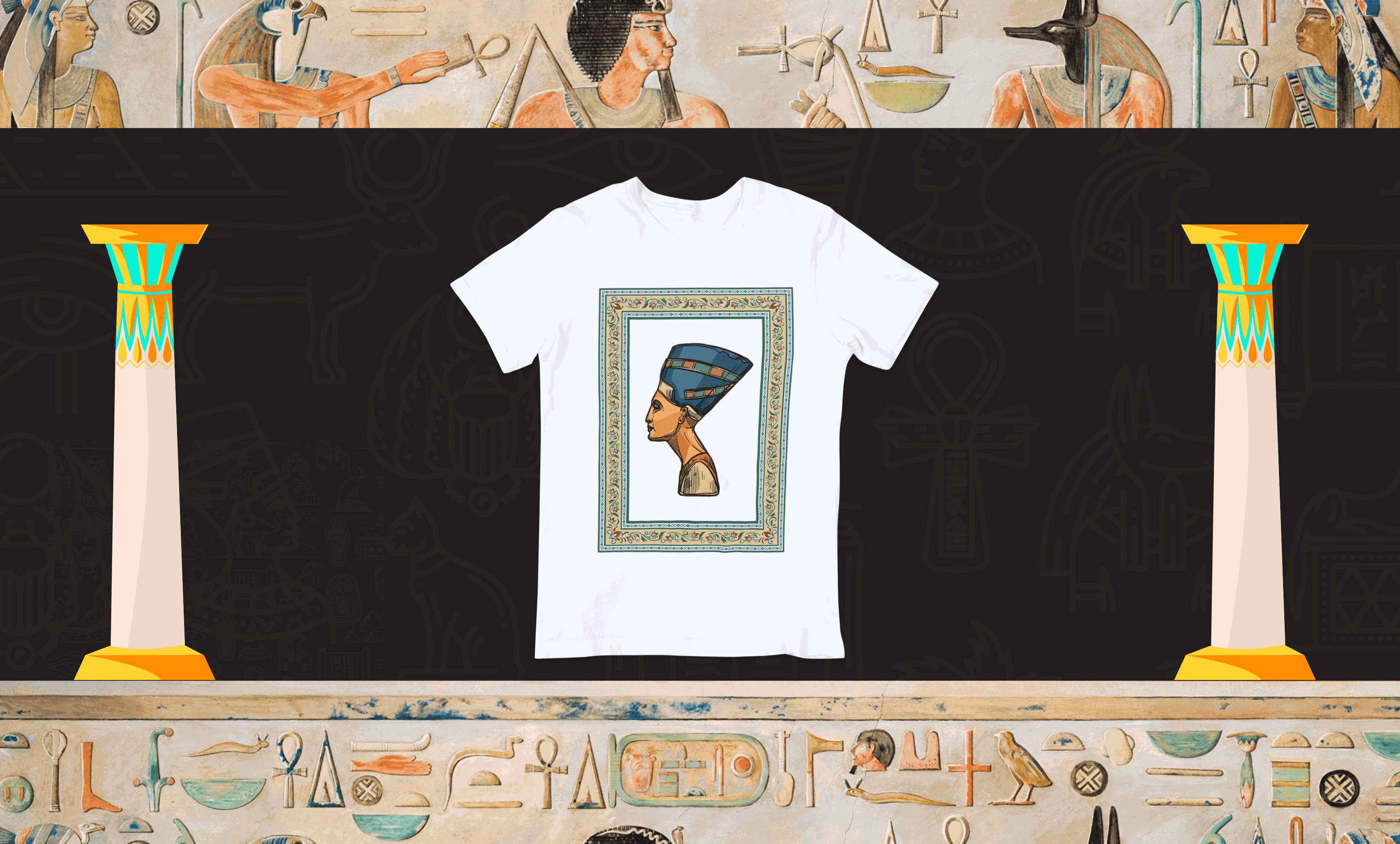 تصميم فرعوني على تيشيرت  ( كليوباترا )