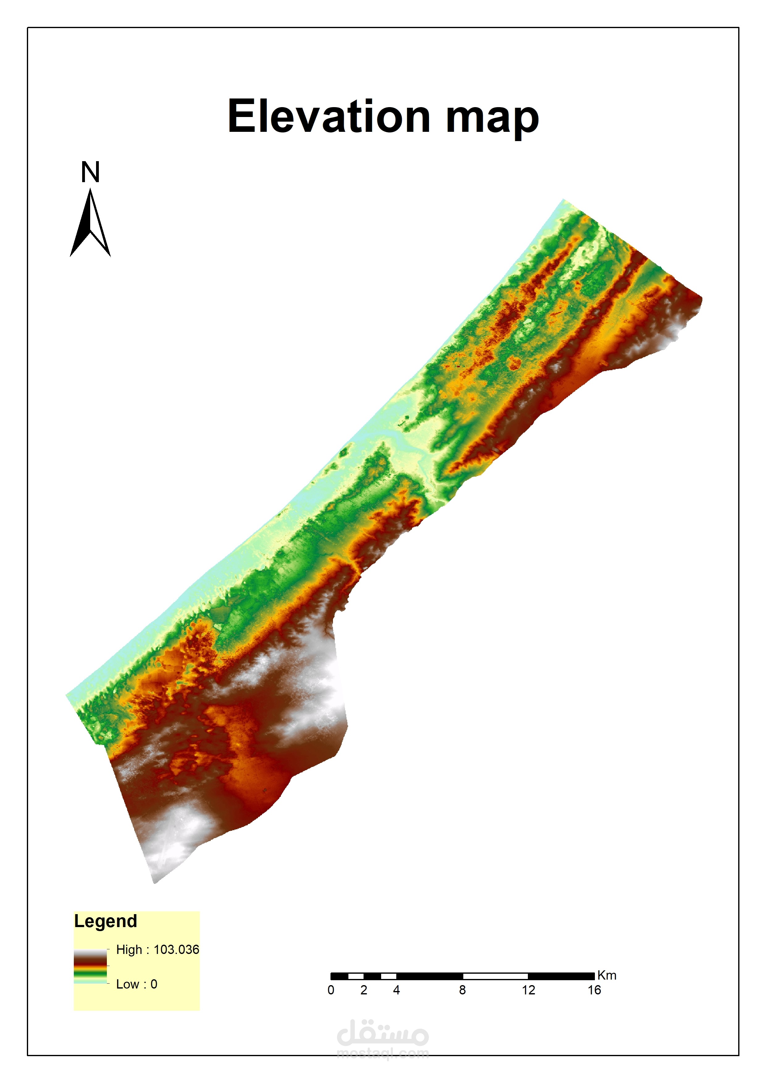 خريطة تمثل الارتفاعات