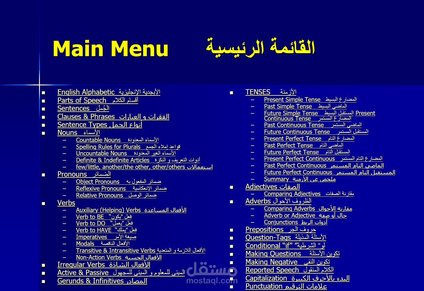 تصميم عرض Power Point  (تعليم قواعد اللغة الانكليزية)