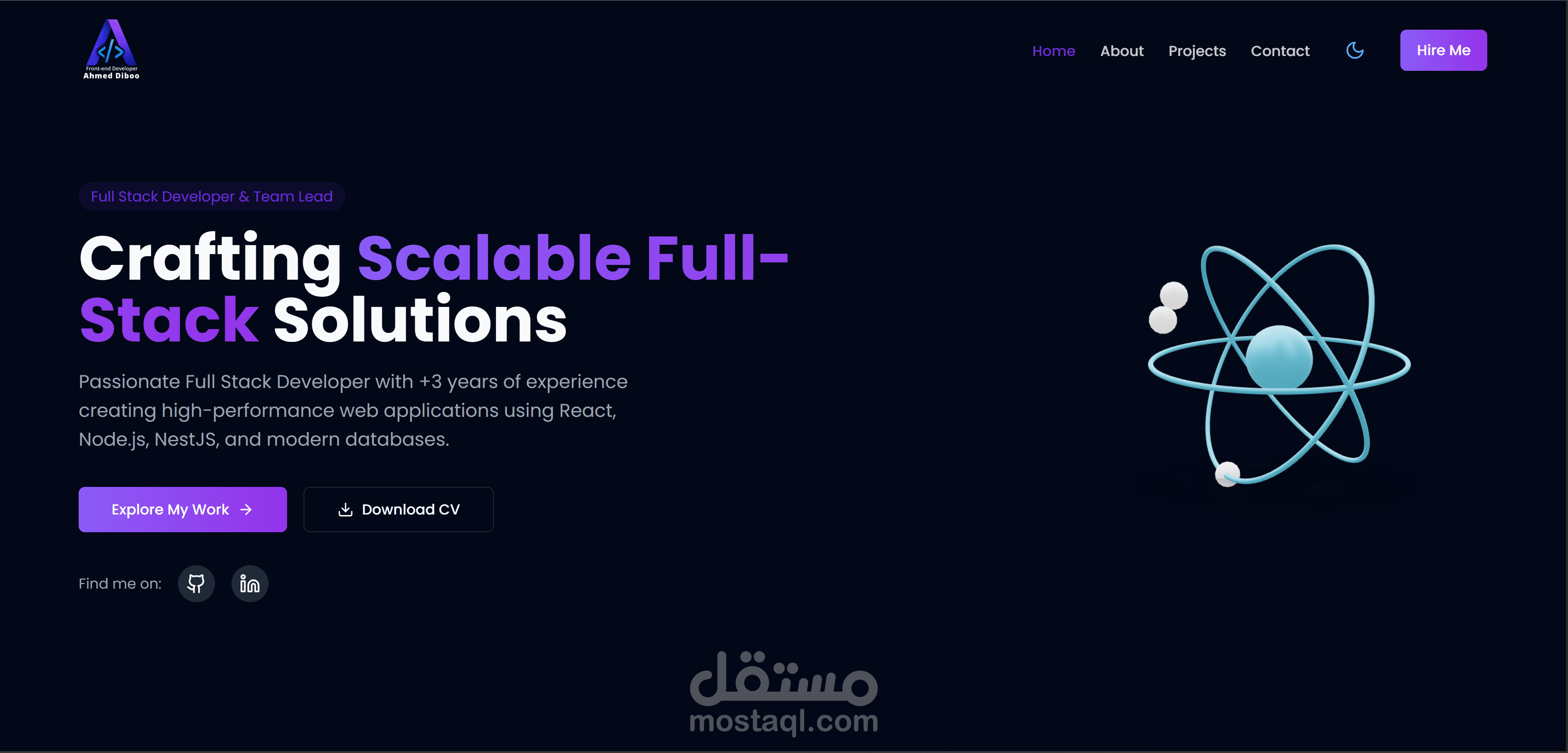 موقعي الشخصي - Portfolio | تصميم وتطوير متكامل (React & Animations)