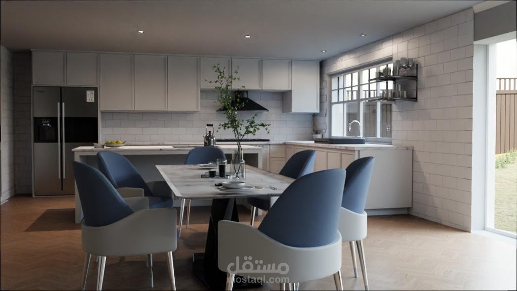 عرض ثلاثي الابعاد واقعي لمطابخ ( UK, Modern style )