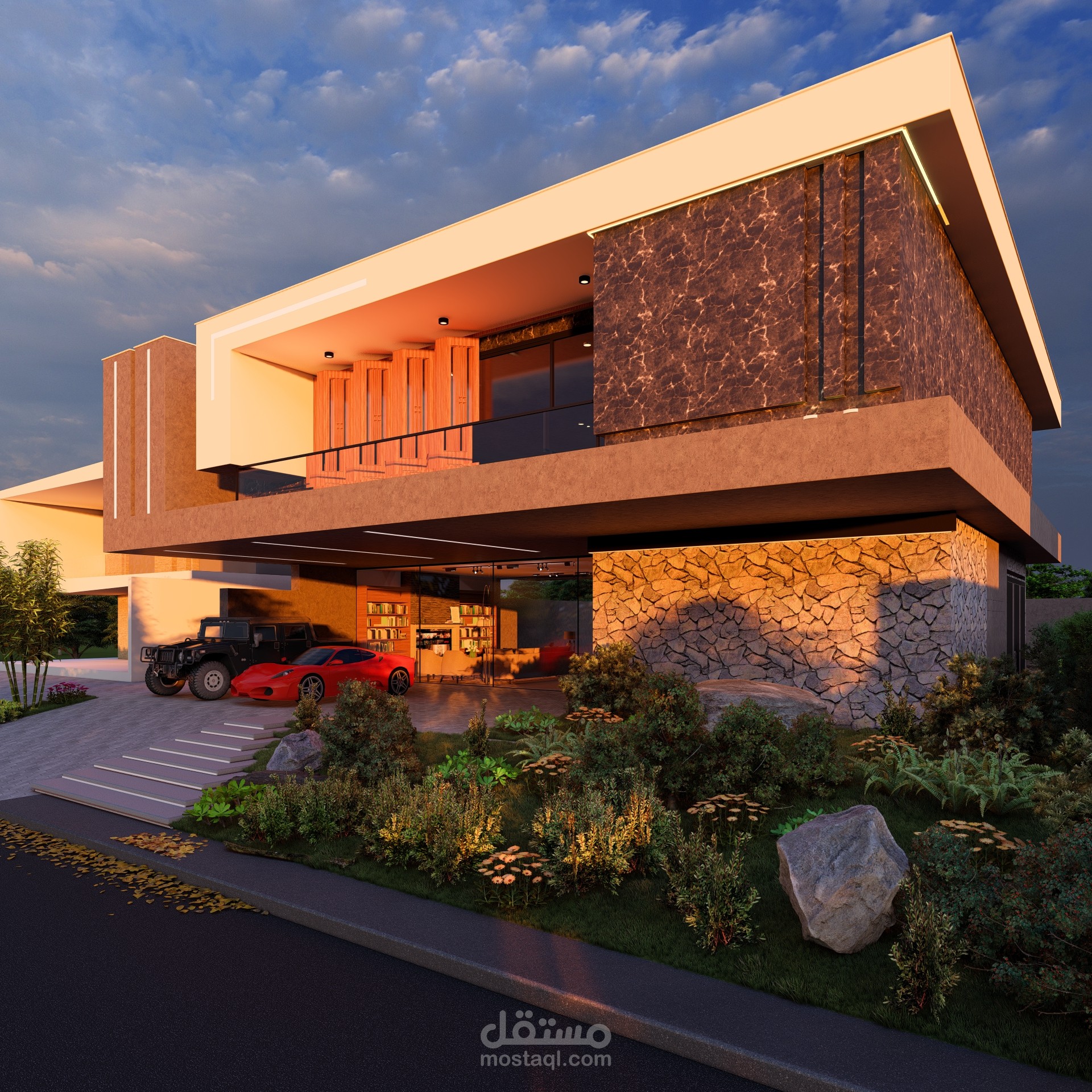 اخراج معماري لفيلا بتصميم معاصر