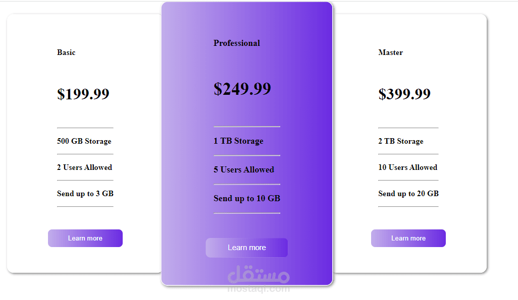 Pricing cards design using html & css