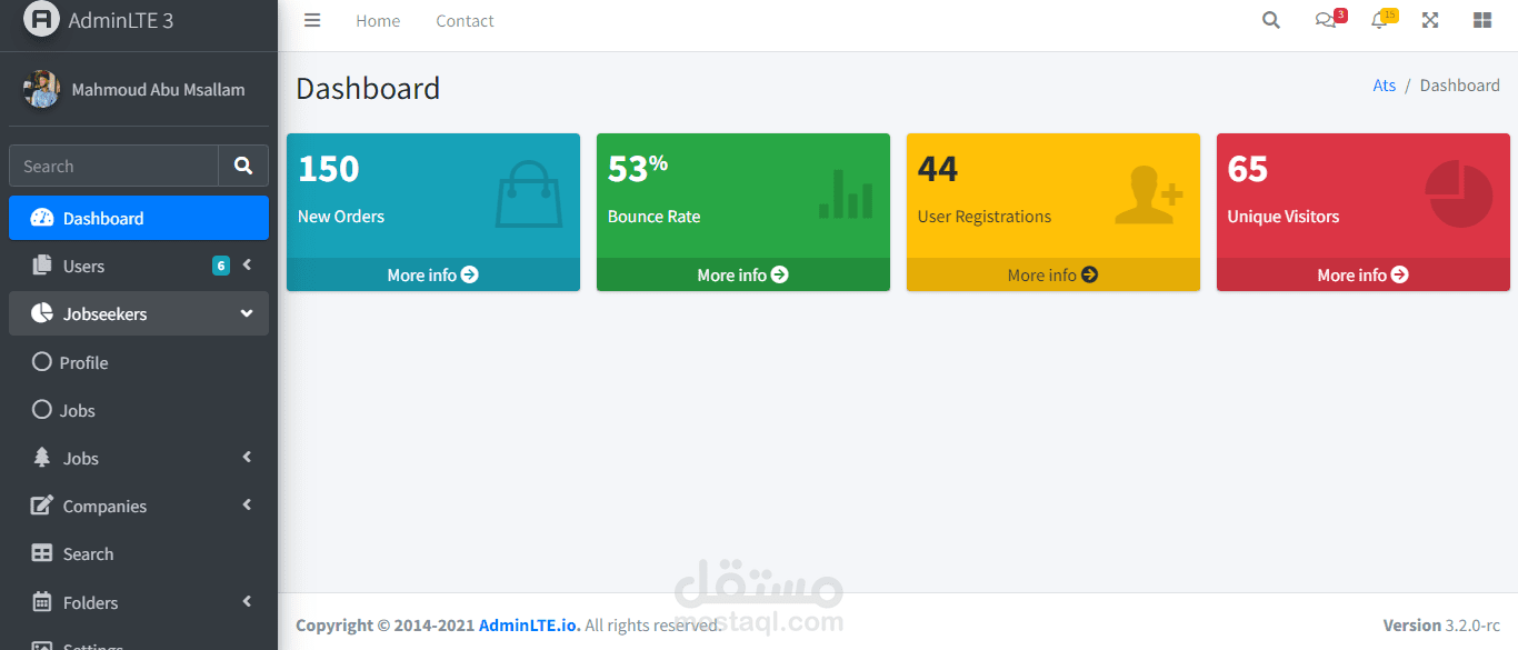 website angular with dashboard
