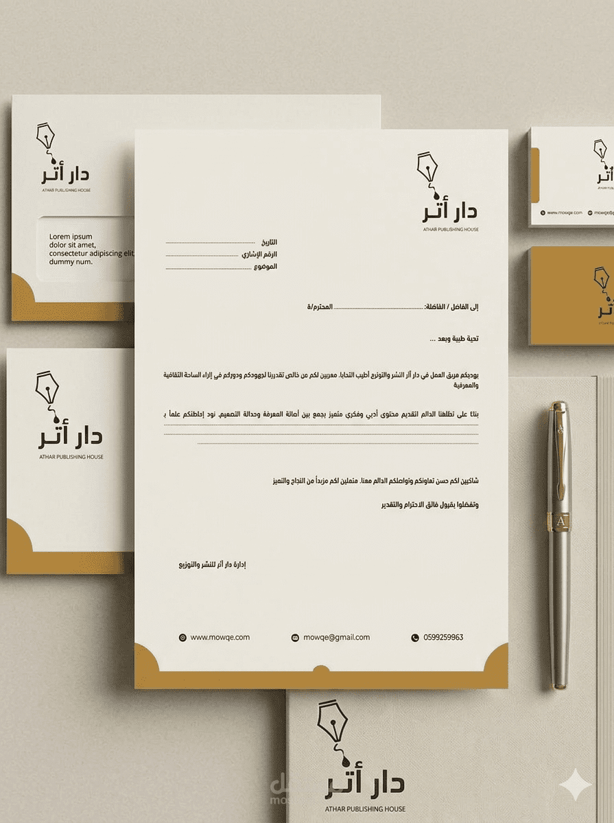 تصميم هوية بصرية شاملة  لـ "دار أثر للنشر والتوزيع"