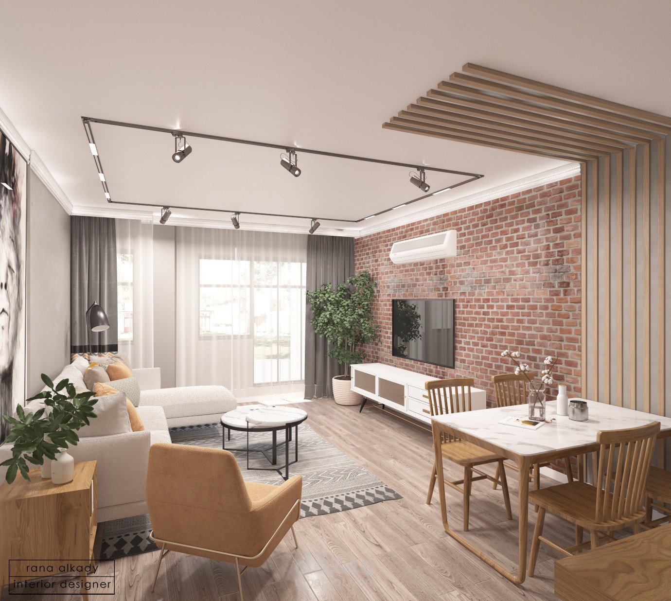 تصميم رسيبشن لوحده سكنيه (ستوديو ) بالقاهرة الجديده  تشمل ( living-dining-open kitchen )
