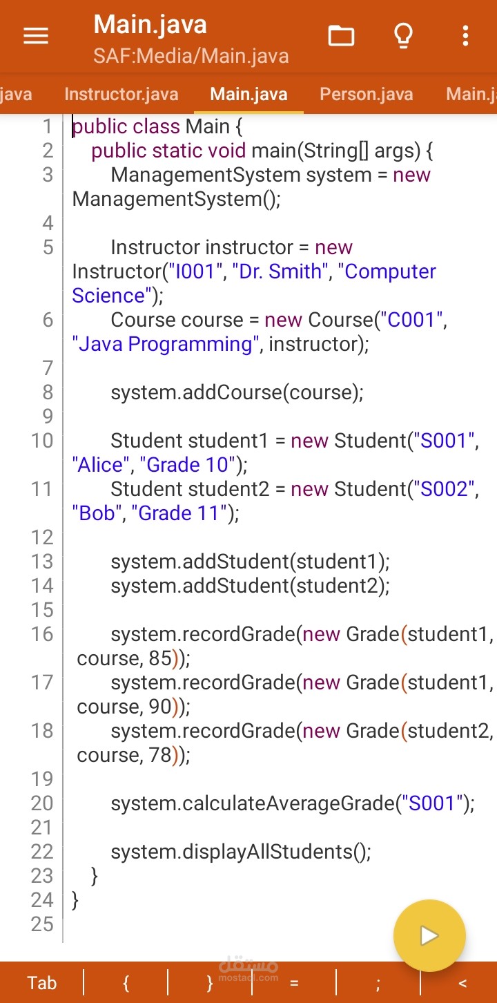 Student Grade Evaluation System in Java