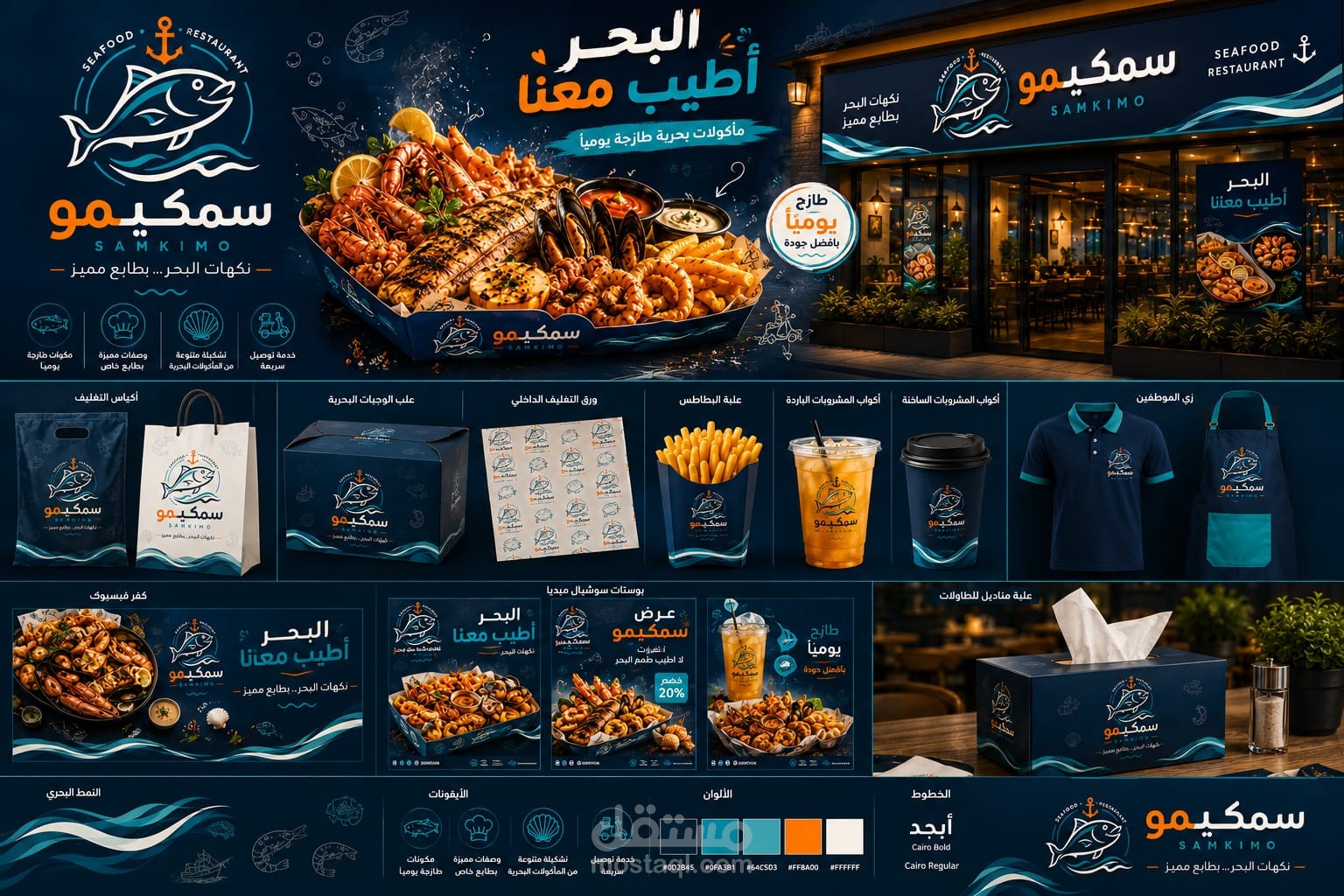 🎣 هوية بصرية متكاملة لمطعم مأكولات بحرية "سمكيمو"