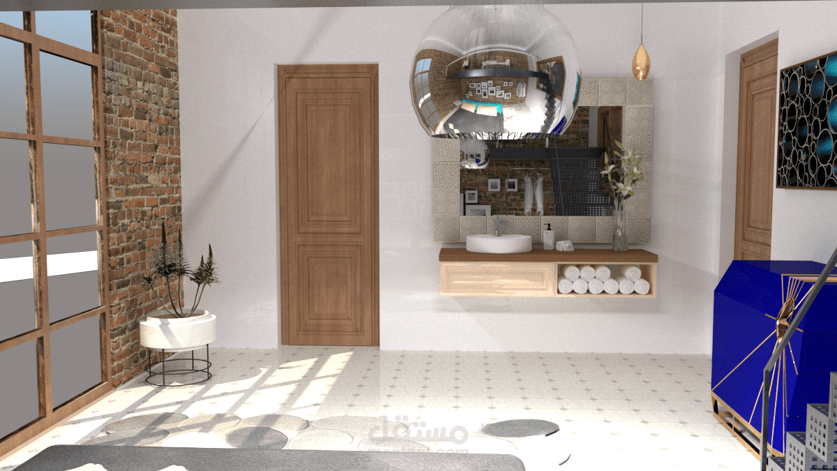 لقطه ثلاثيه الابعاد من غرفة النوم بشقة السادس من اكتوبر