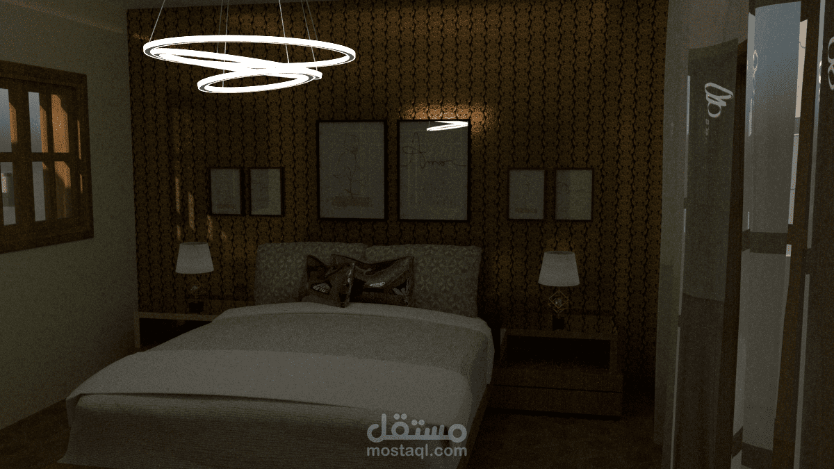 تصميم داحلى ثلاثى الابعاد لاستيو مساحه صغيره مكون من طابقين عباره عن نوم ومعيشه واوفيس وحمام