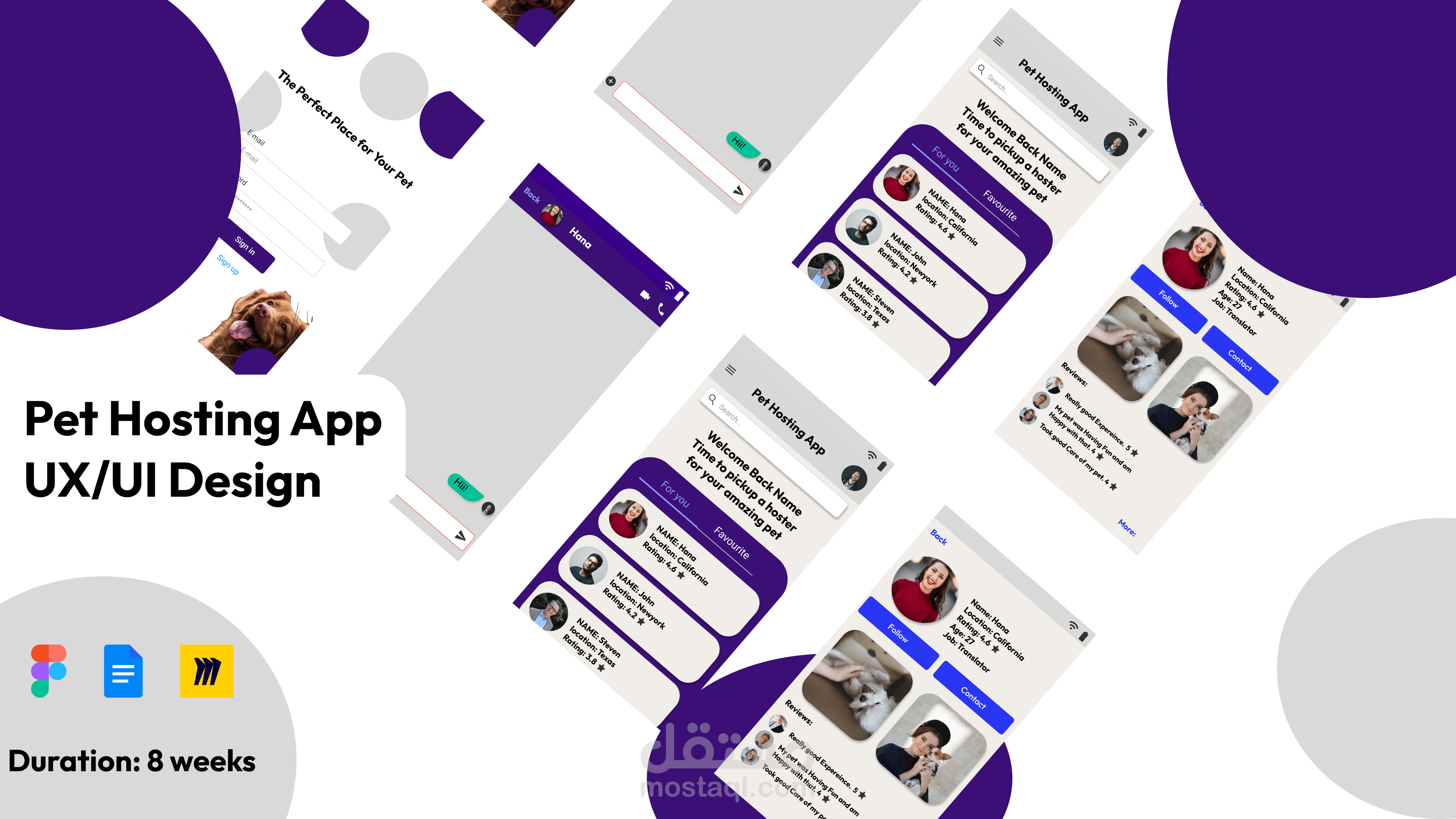 مشروع تصميم تجربة و واجهه مستخدم ( تطبيق استضافة الحيوانات الاليفة)  (Pet Hosting App)