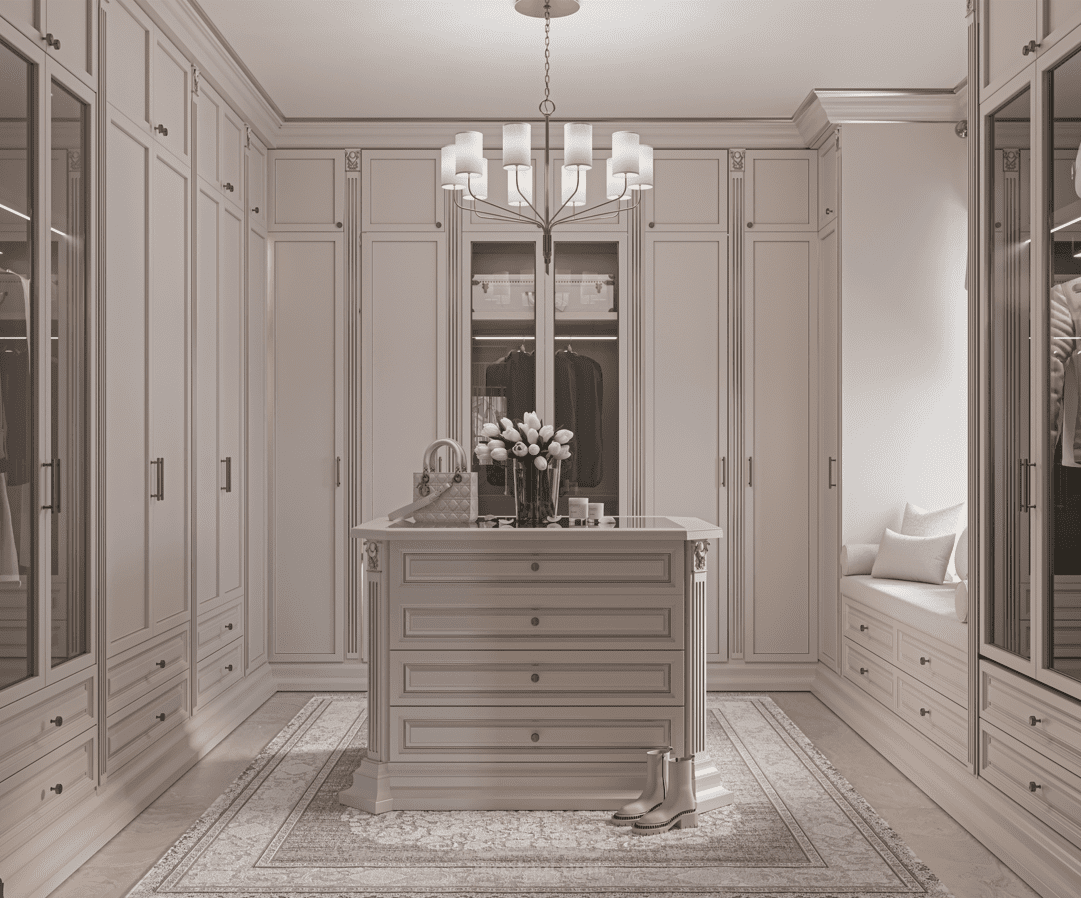 تصميم ثلاثي الأبعاد كلاسيكي لغرفة ملابس