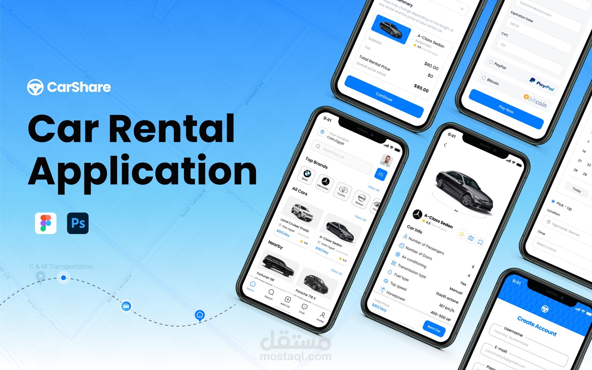 تطبيق موبايل لتأجير السيارات
