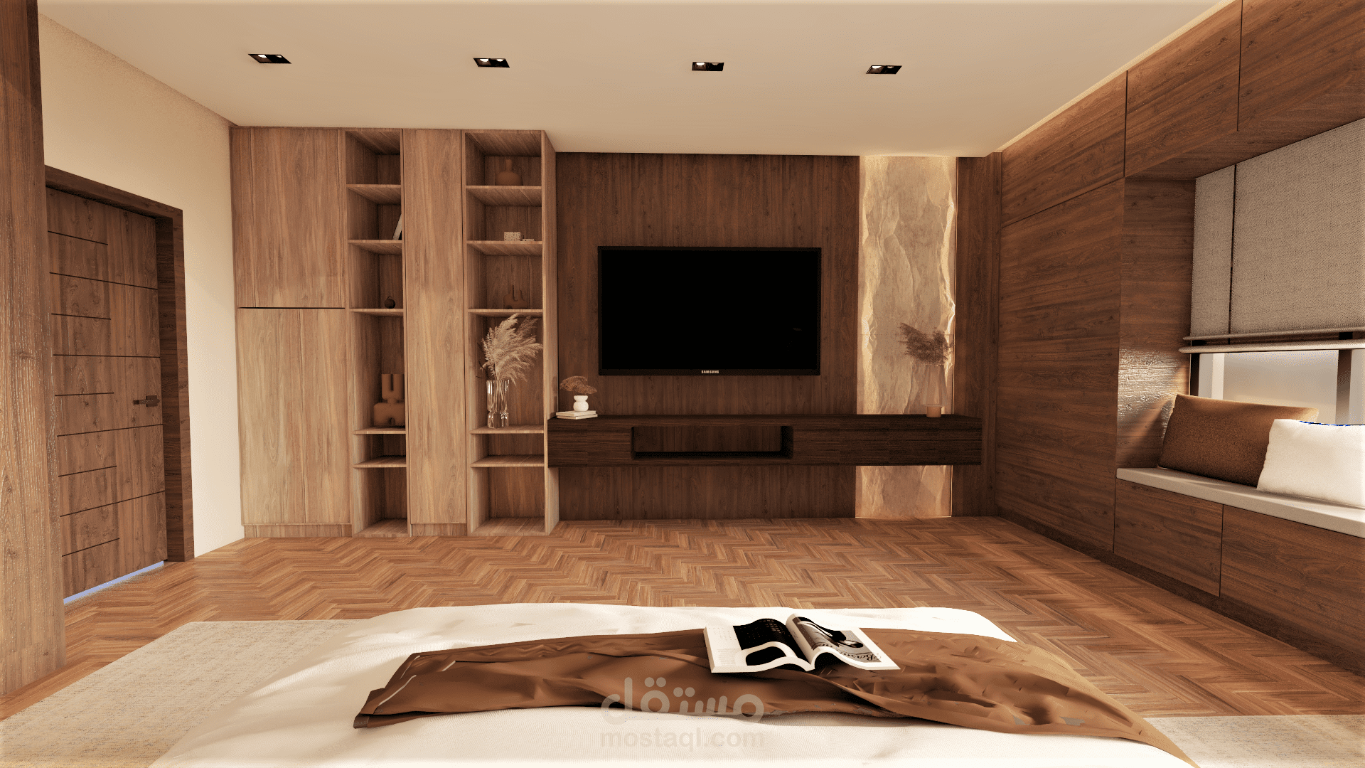 تصميم غرفة نوم عصرية دافئة وراقية