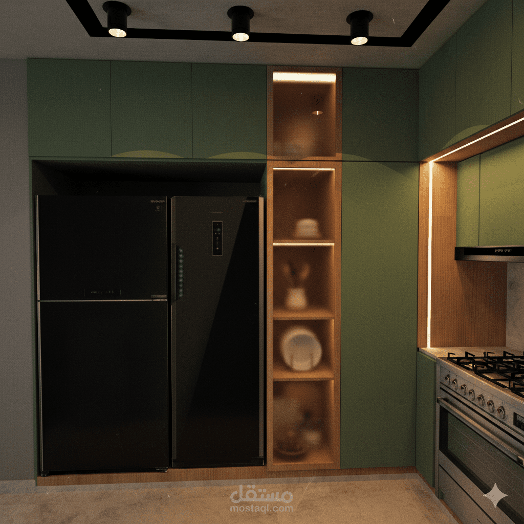تصميم ثلاثي الأبعاد للمطبخ - مطبخ سكني حديث