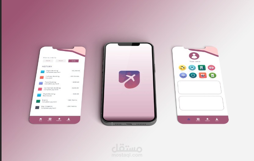 تصميم تطبيق حجوزات طيران Ui/Ux