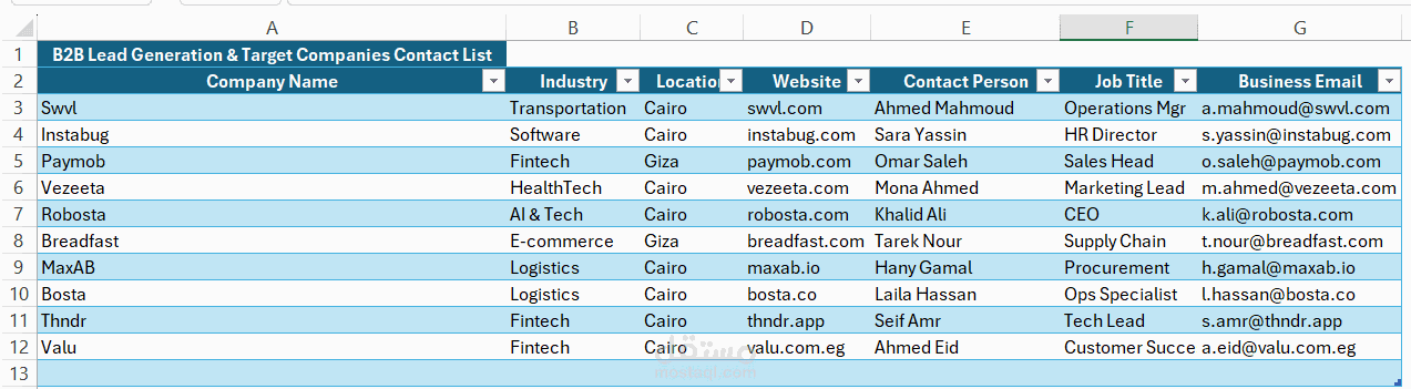 تجميع بيانات العملاء المحتملين (B2B Lead Generation & Target Companies List