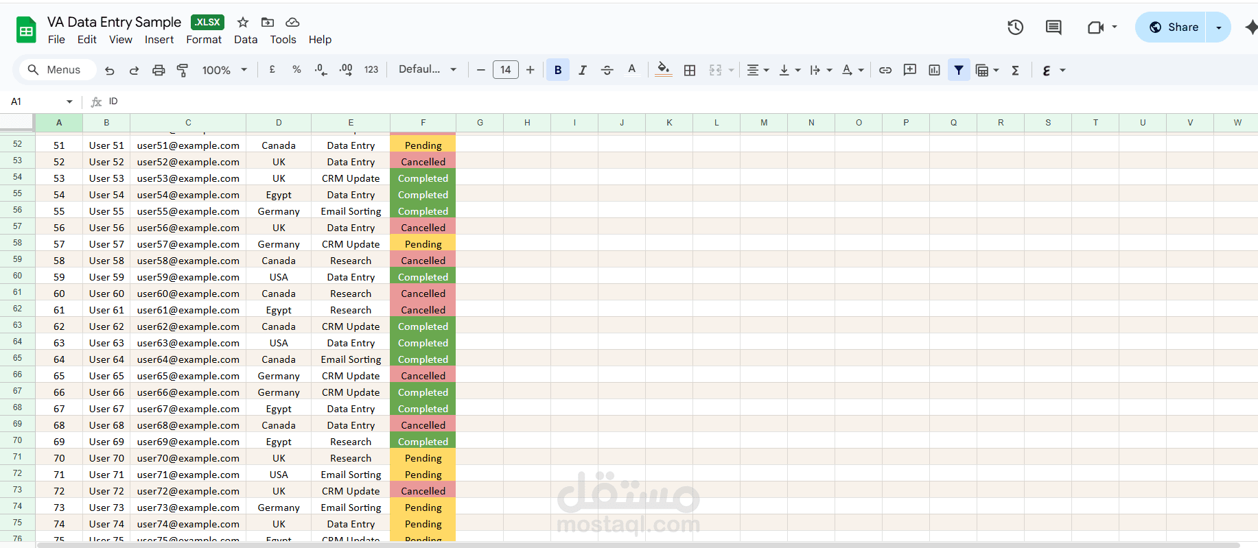 ادخال بيانات في google sheet
