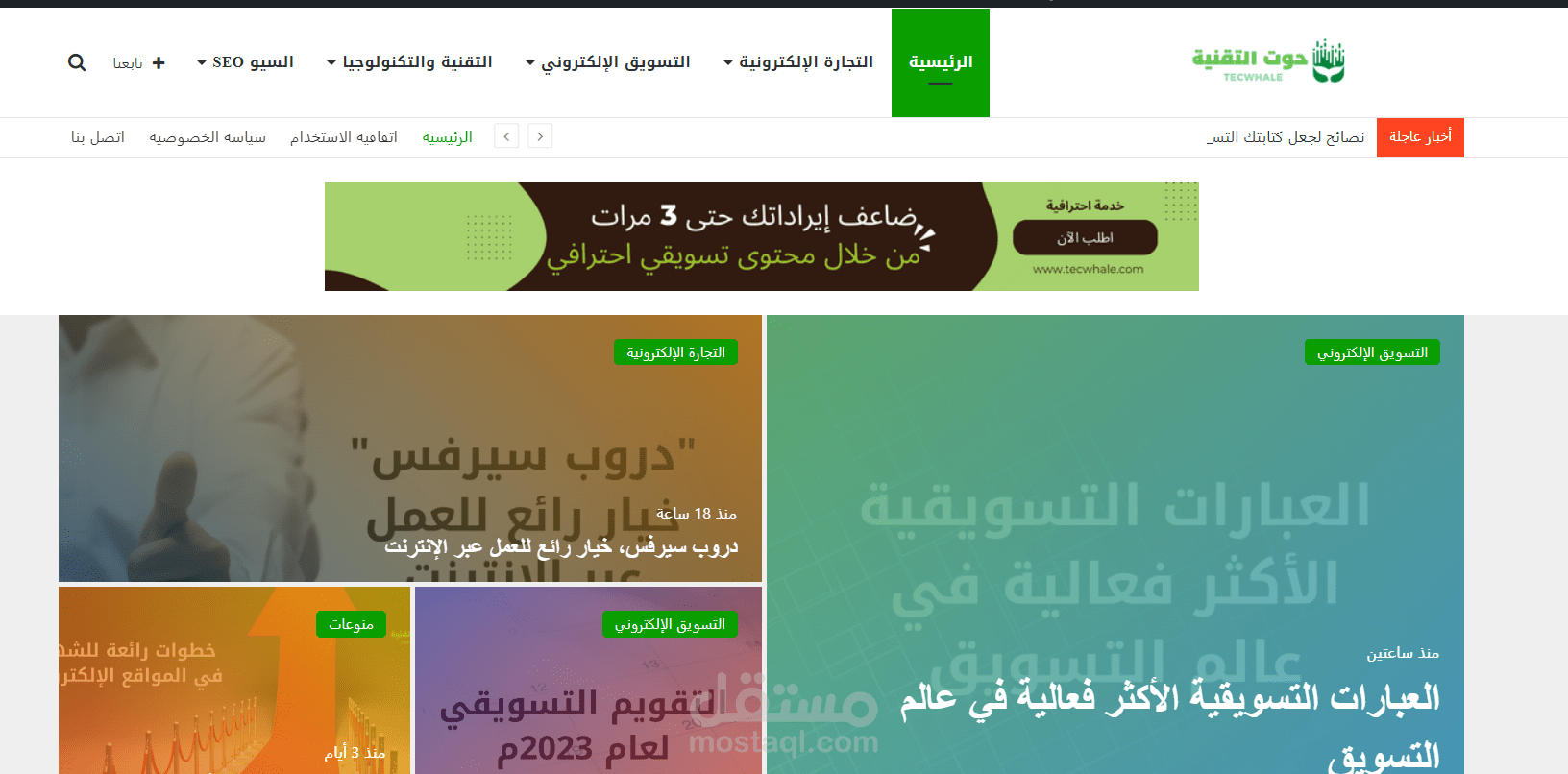كتابة مقالات خاصة بالتسويق الإلكتروني وكتابة المحتوى وكل ما يتعلق بالتقنية