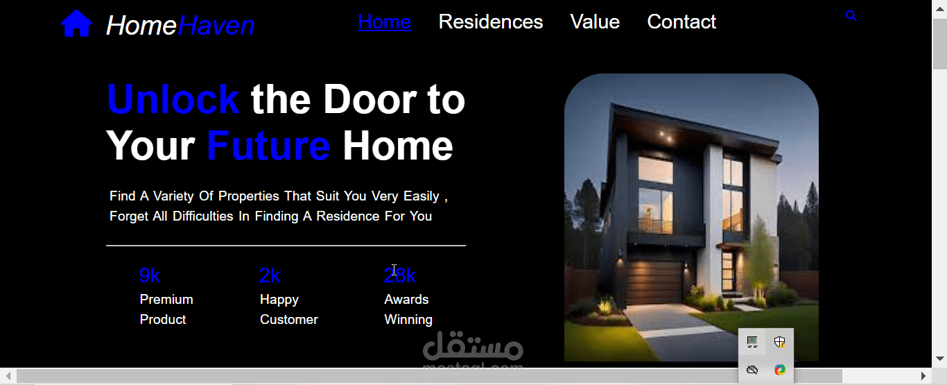 Landing Page لموقع Modern Houses