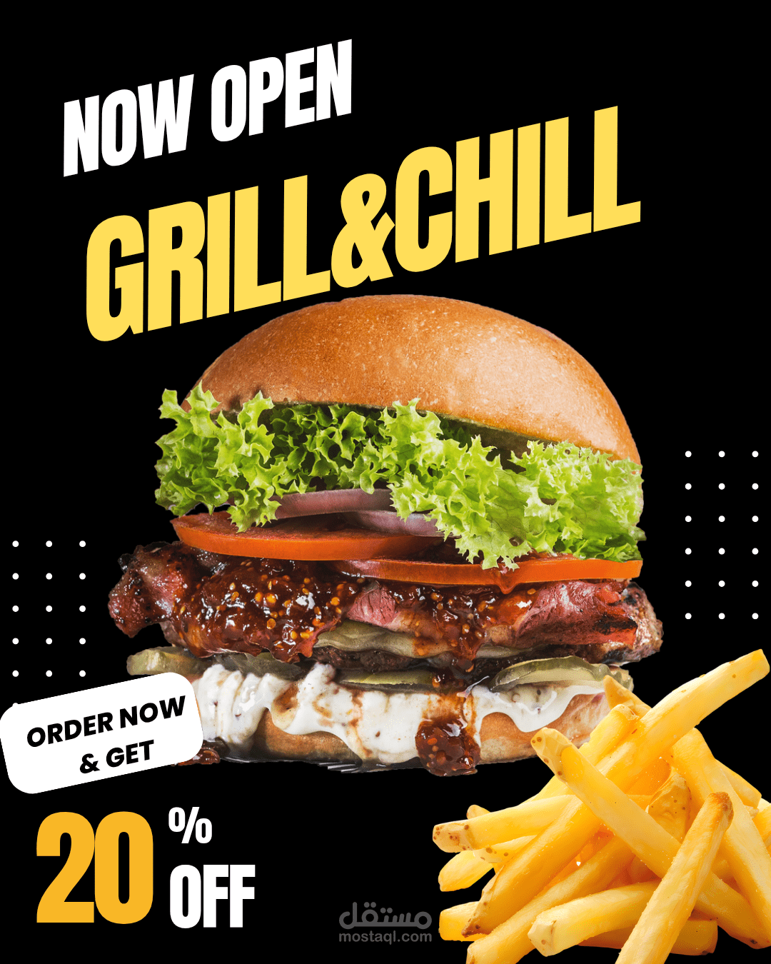 : تصميم بوست افتتاح مطعم مع عرض ترويجي   الوصف