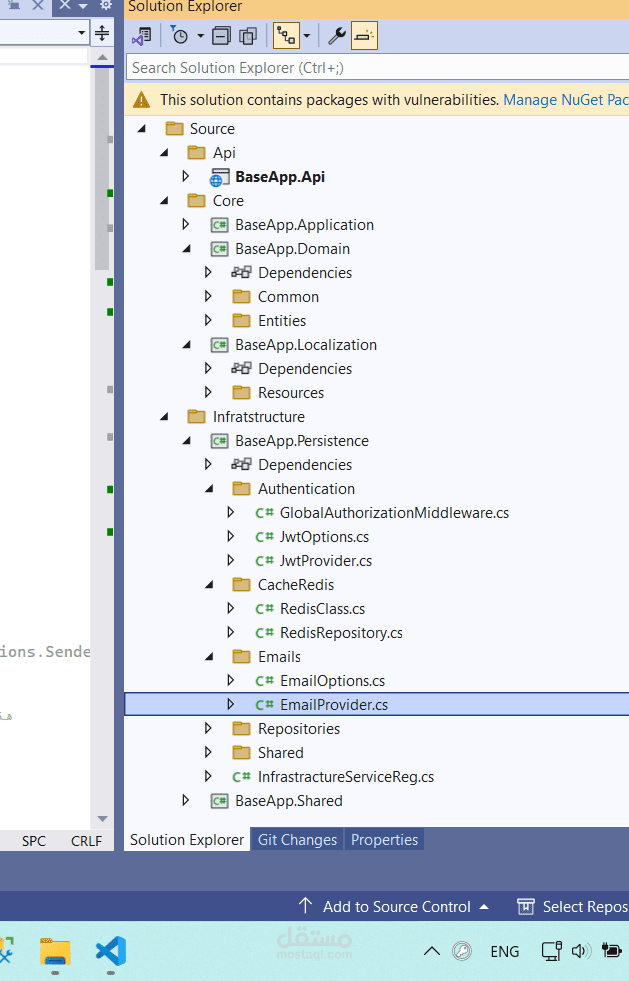مشروع باكئند API  في asp.net core