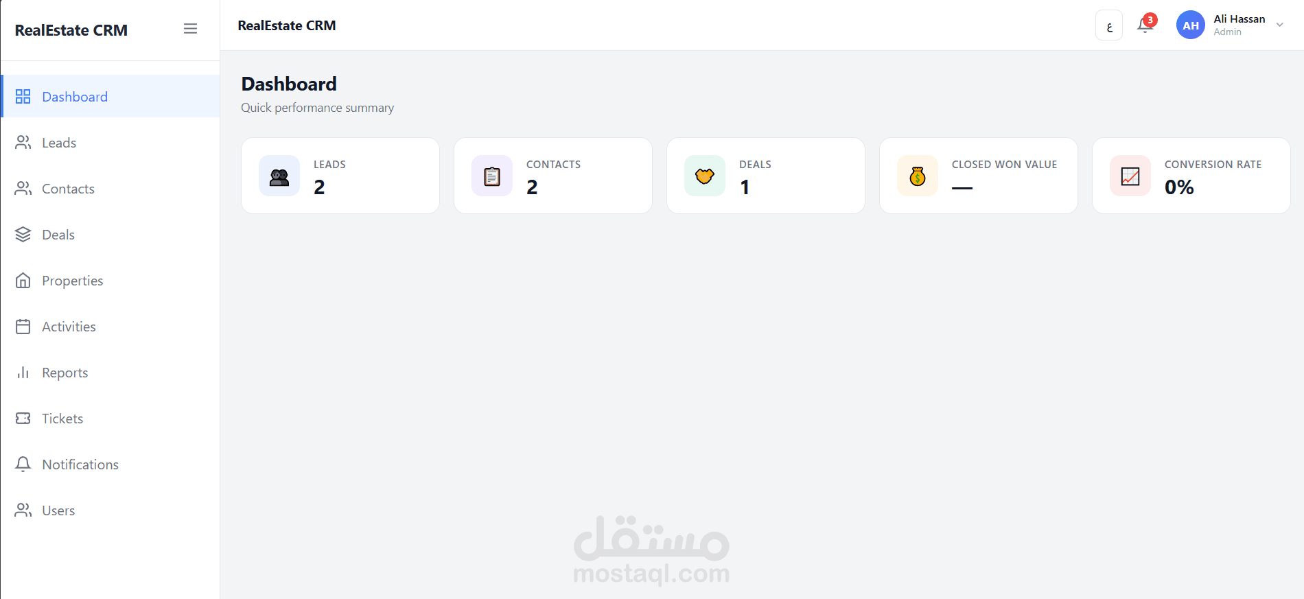 نظام CRM عقاري متكامل (Frontend + Backend)