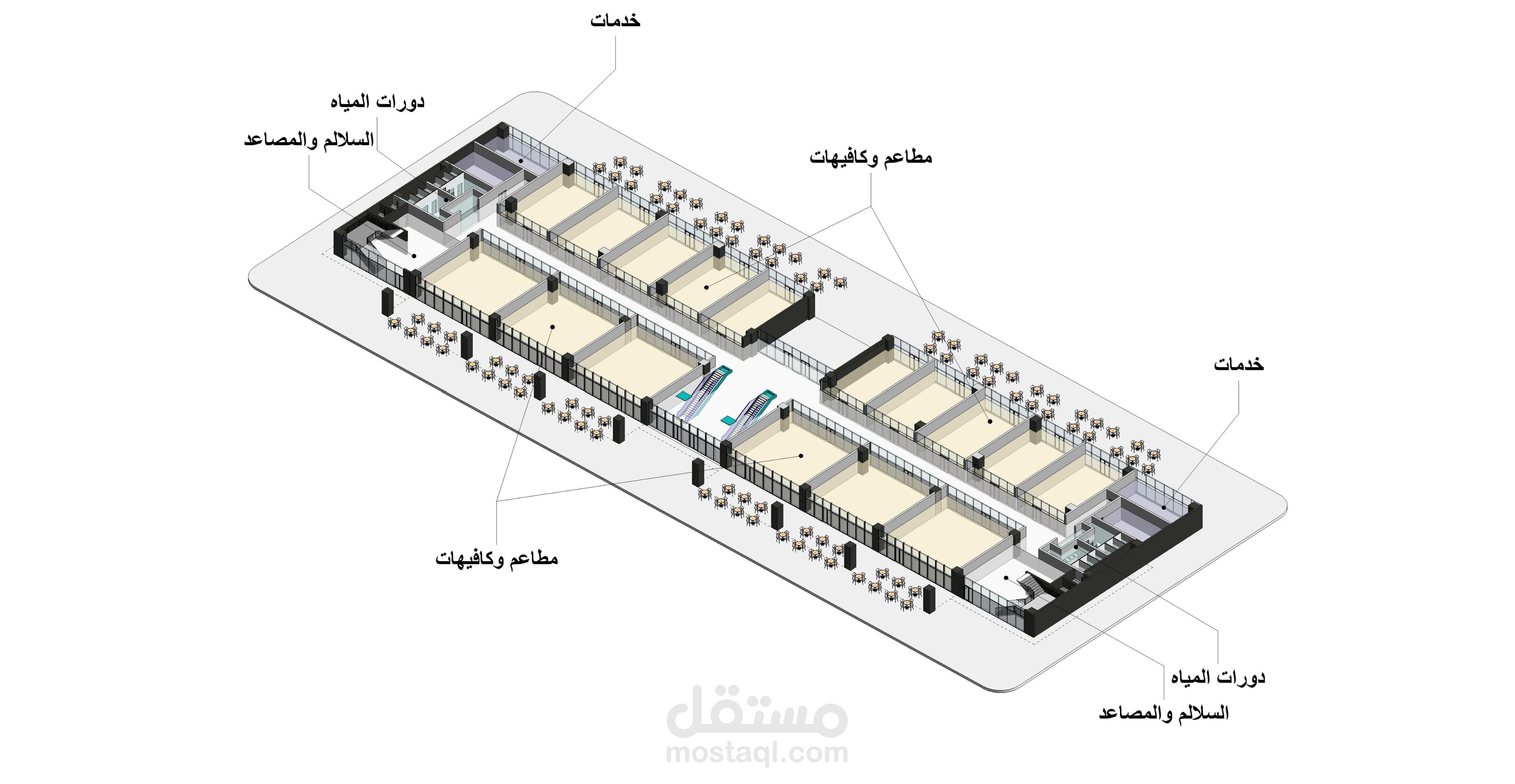 تصميم مول تجاري مكون من أرضي و2 دور