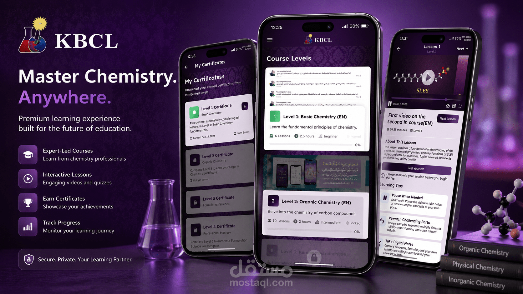 تطوير وتصميم تطبيق KBCL: منصة تعليمية تفاعلية متطورة لتعلم الكيمياء و طريقة صنع المستحضرات الجلدية