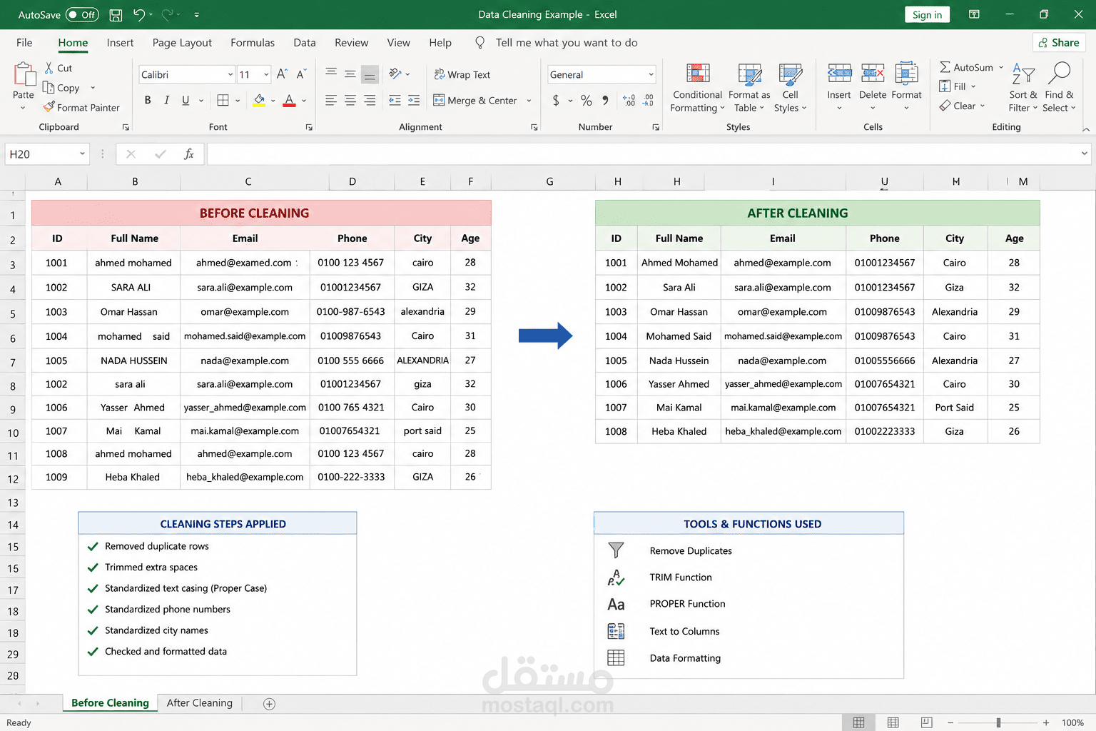 تنظيف وتنسيق البيانات باستخدام Microsoft Excel