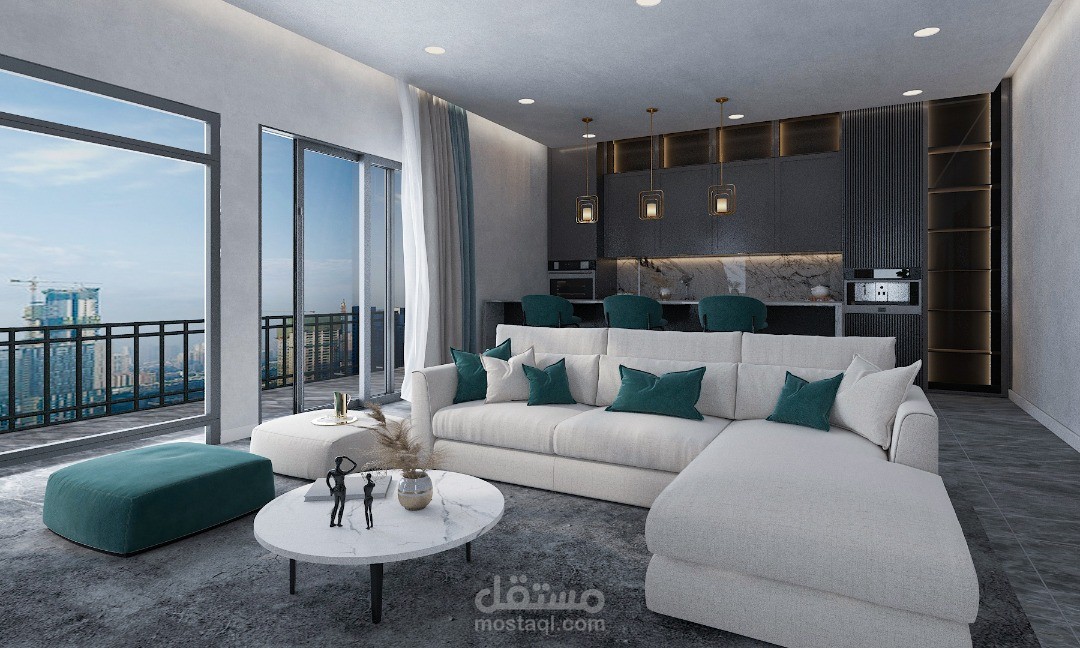 ديكور داخلي صالون مع ركن تحضير