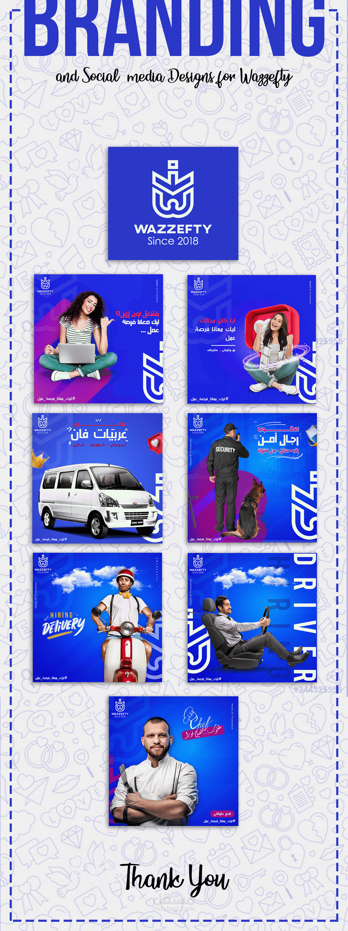 Social media designs and branding for Wazzefty Co