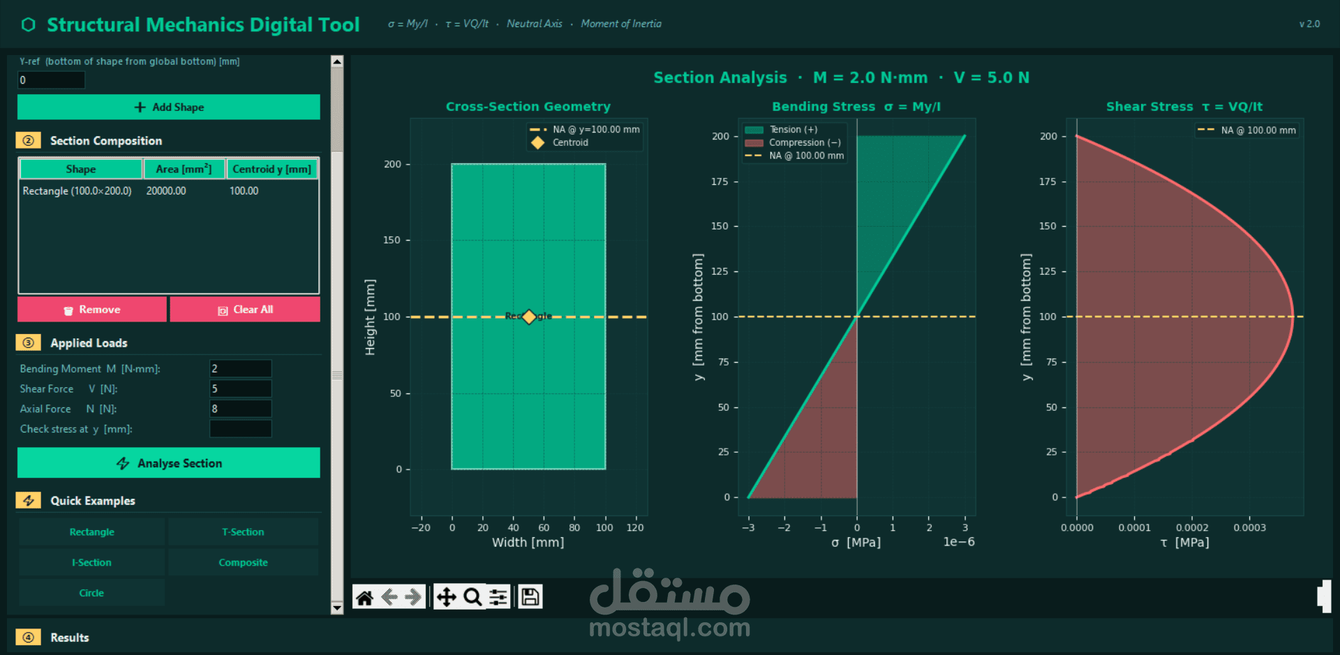 الأداة الرقمية للميكانيكا الإنشائية python - تطبيق سطح مكتب لتحليل المقاطع