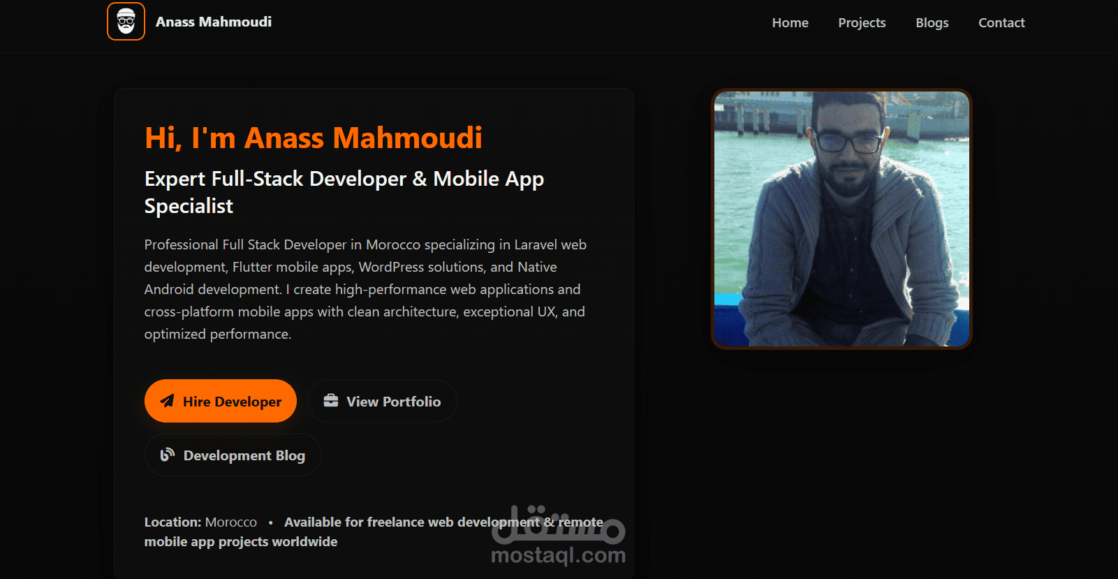 تصميم وتطوير موقع بورتفوليو شخصي احترافي لمطور ويب وتطبيقات