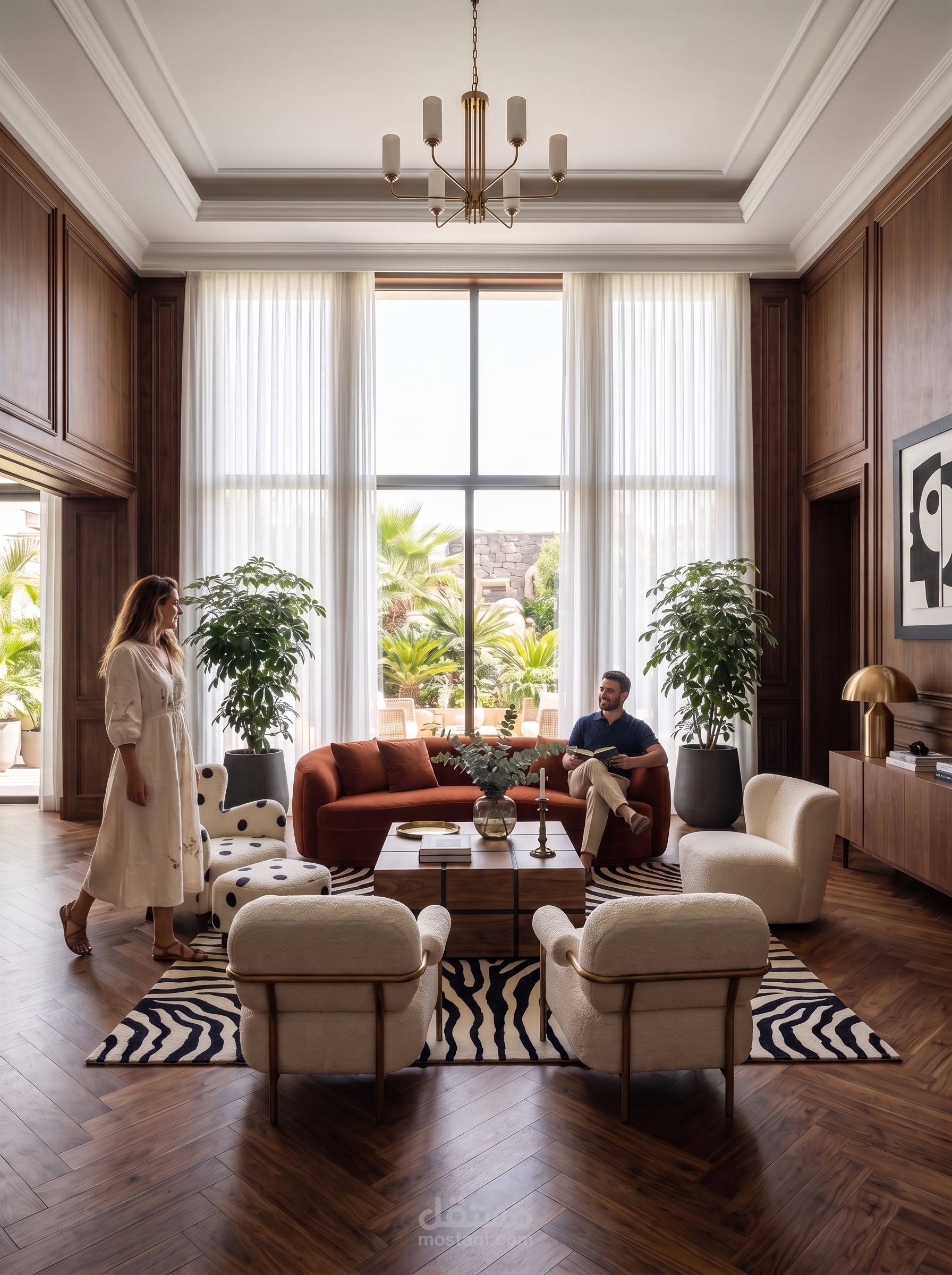 تصميم غرفة معيشة فاخرة بارتفاع مزدوج | Luxury Double-Height Living Room Design