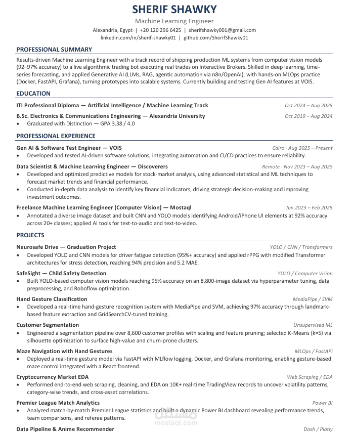 سيرتي الذاتية (CV) — مثال حيّ على خدمة تصميم السير بنظام ATS