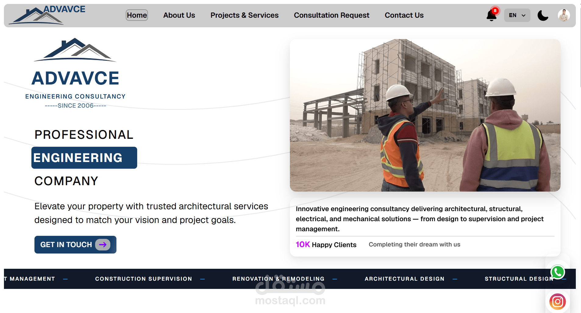 تصميم وتطوير موقع احترافي لشركة استشارات هندسية